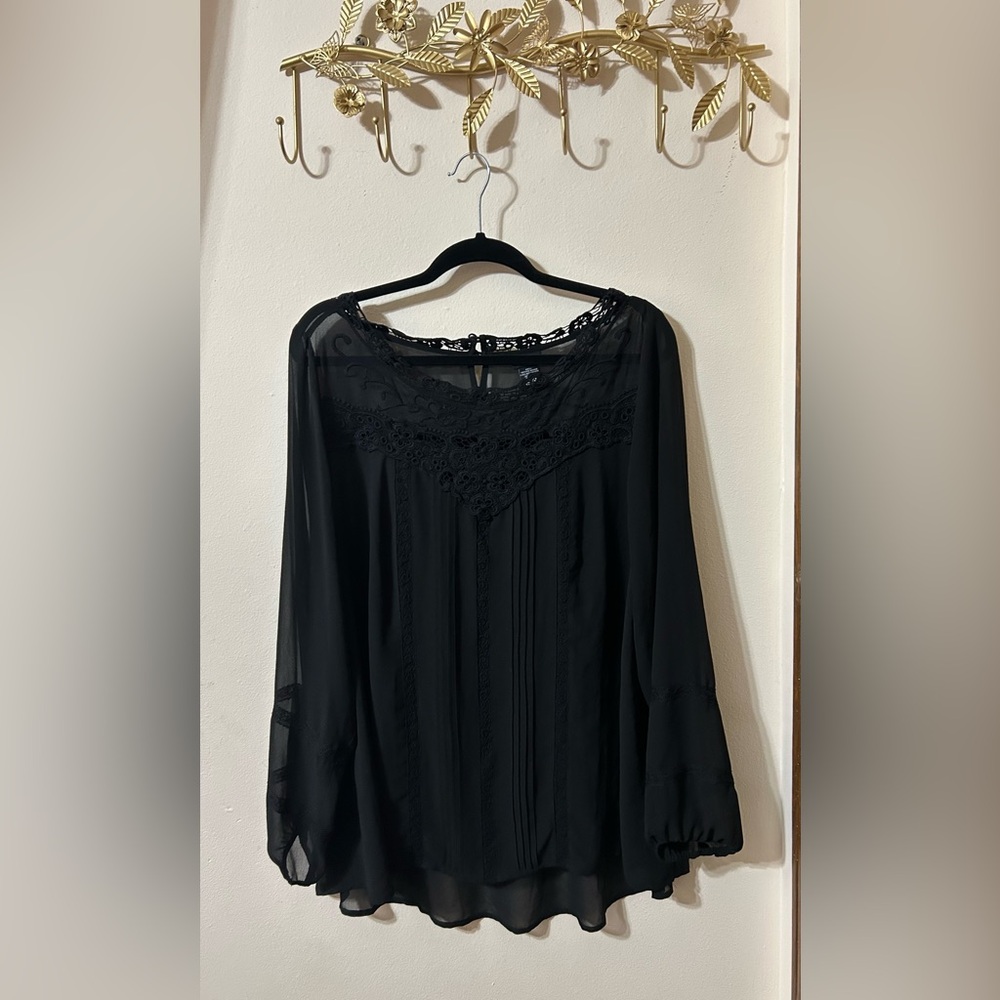 Torrid Black Chiffon Lace Blouse